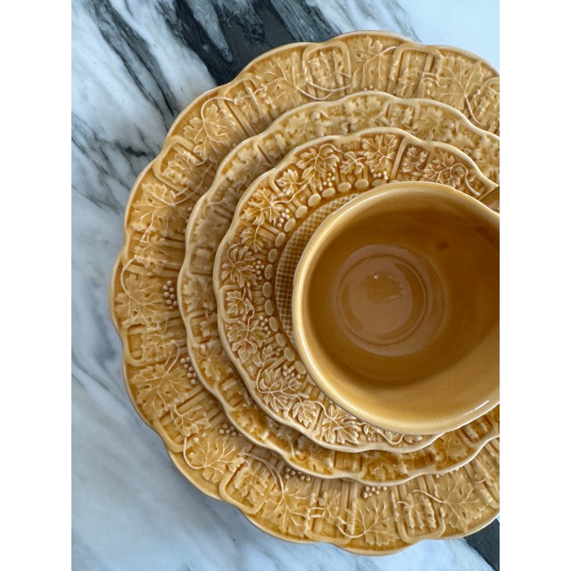 Rustic European Last Chance!Vintage Bordallo Pinheiro Grapevine Harvest Amber Gold Place Settings - 8 Pieces For Sale - Image 3 of 9