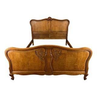 Vintage Louis XV French Double Bed in Oak For Sale