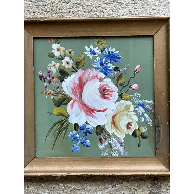 Vintage Floral Oil Painting in Wood Frame For Sale - Image 11 of 13