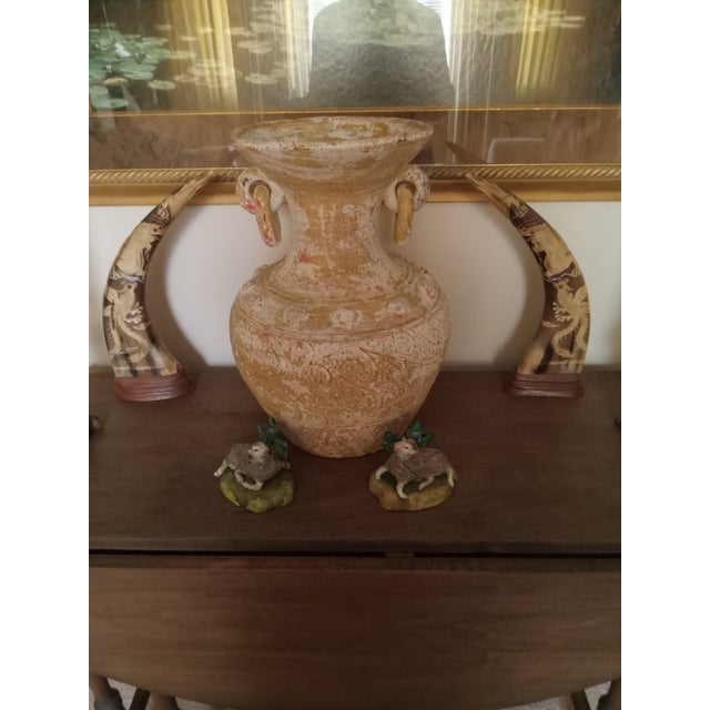 Vintage 1970s Horns With Oriental Dragon Design Mounted on Wood - a Pair For Sale - Image 15 of 16