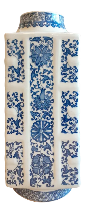Early 20th Century Chinese Porcelain Blue & White Floral Pattern Cong Vase