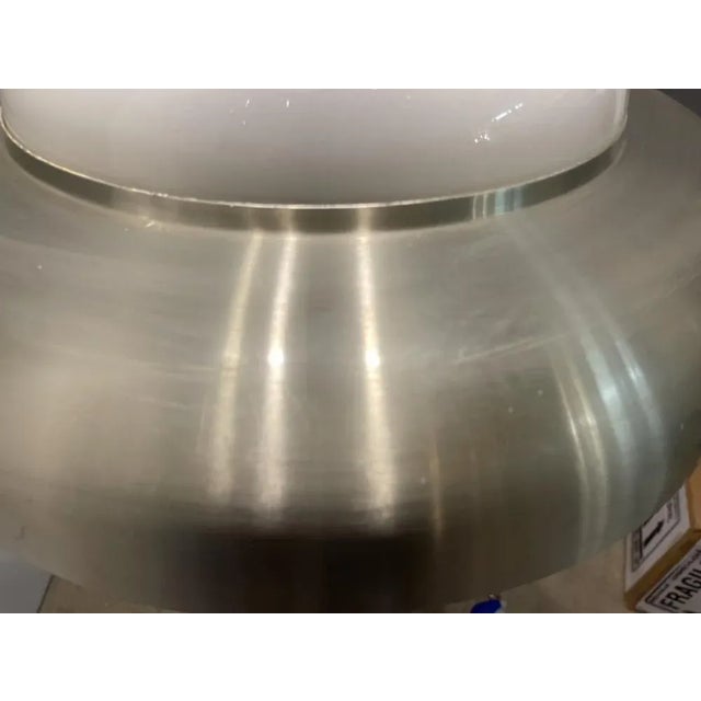 Large Midcentury Opaline Glass Light Pendant Aluminum central piece of frame is removable as seen in photos Maximum Height...