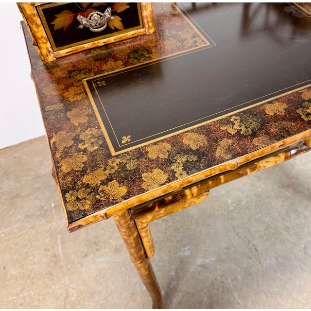 Aesthetic Movement Chinoiserie Bamboo & Black Lacquer Writing Desk, 20th Century For Sale - Image 9 of 12