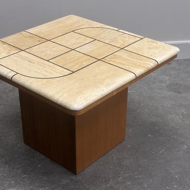 Graphic Travertine Tile Coffee Table on Oak Base, 1970s For Sale - Image 4 of 11