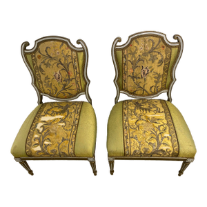Mid 20th Century Pair of Slipper Chairs With Antique Embroidered Textiles