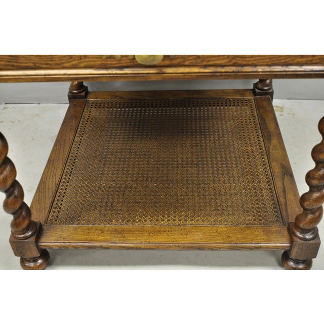 Wood Vintage Baker Barley Twist Oak & Burlwood Parquetry Inlay Square Lamp Side Table For Sale - Image 7 of 14