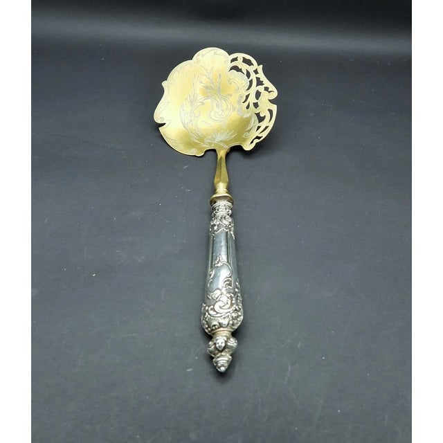 Antique Fauna Silver Plate Brass Pierced Engraved Serving Spoon Art Nouveau Roman Mythology 1890 For Sale - Image 4 of 6