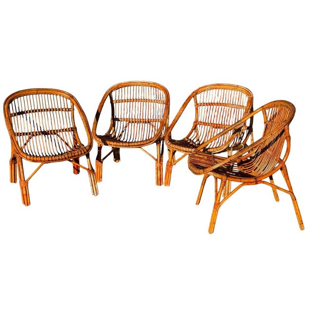 Vintage French Rattan Armchairs, 1960s, Set of 4 For Sale - Image 3 of 18