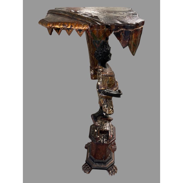 Traditional Antique 44" Blackamoor Figural Hand Carved Venetian Painted Table Pedestal Stand For Sale - Image 3 of 11