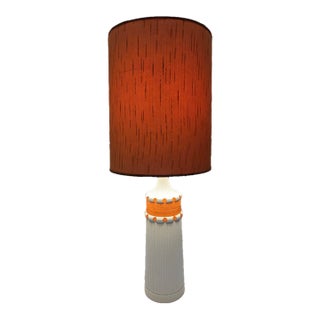 Vintage Mid-Century Modern Ceramic Table Lamp With Original Orange Drum Shade For Sale