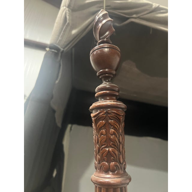 Wood Ethan Allen 18th Century Collection Banded Mahogany King Size Four Poster Bed For Sale - Image 7 of 14
