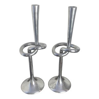 Large Knot-Shaped Aluminum Candlesticks, Italy, 1970, Set of 2 For Sale