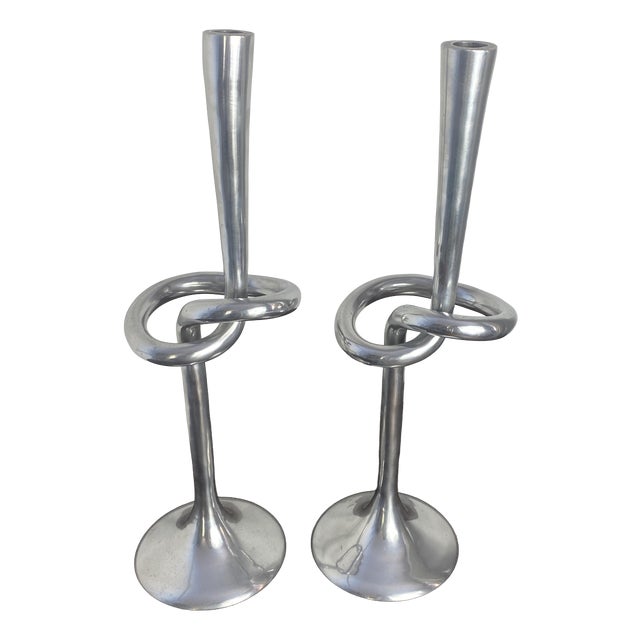 Large Knot-Shaped Aluminum Candlesticks, Italy, 1970, Set of 2 For Sale