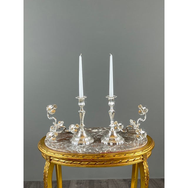 20th Century Louis XV Silver-Plated Metal Candelabra, Set of 2 For Sale - Image 3 of 12