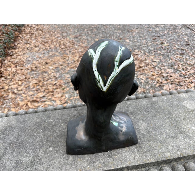 Black Mid-Century Glazed Pottery Surrealist Bust Sculpture For Sale - Image 8 of 12