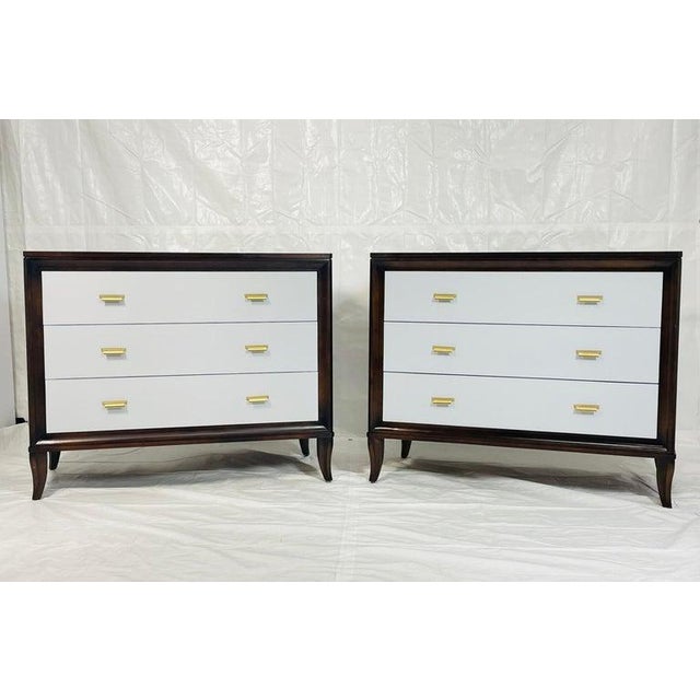 Wood Pair of 3 Drawer Bachelor Chests With Brass Hardware by Century Furniture For Sale - Image 7 of 18
