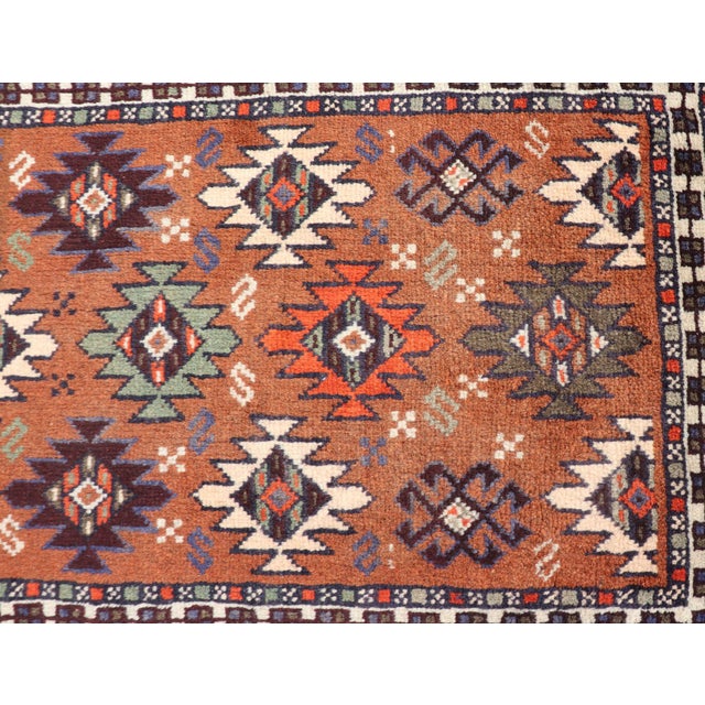 Vintage Turkish Kars Runner With Tribal Motif Design in Orange-Brown Colors 1'9 X 6'5 For Sale - Image 10 of 12