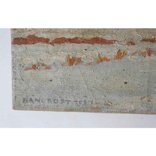 Vintage 1927 oil on canvas impressionist snowy winter farm scene with red barn by Milton Herbert Bancroft (1867 - 1947)...