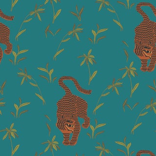 Mitchell Black Stalking Tiger Jewel Prepasted Wallpaper For Sale
