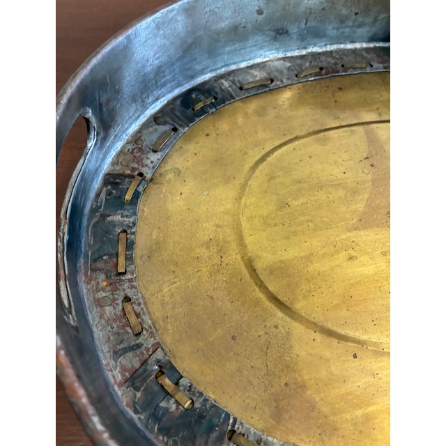 Vintage Oval Brass and Metal Serving Tray With Handles For Sale - Image 4 of 11