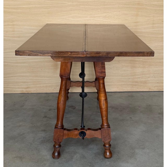 20th Century Spanish Console Fold Out Farm Table with Wood Stretcher For Sale - Image 11 of 18