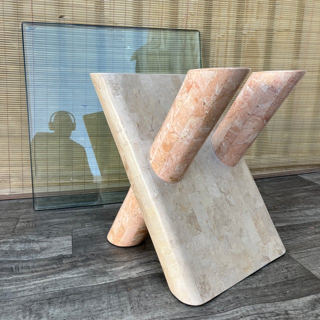 Post Modern Tessellated Mactan Stone Rounded X-Shape Base Side Table. C 1980s For Sale - Image 14 of 17