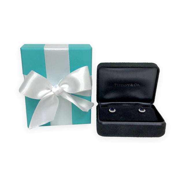 Blue Tiffany & Co. Platinum Soleste Halo Round Sapphire and Diamond Stud Earrings 1ct, A Pair For Sale - Image 8 of 9