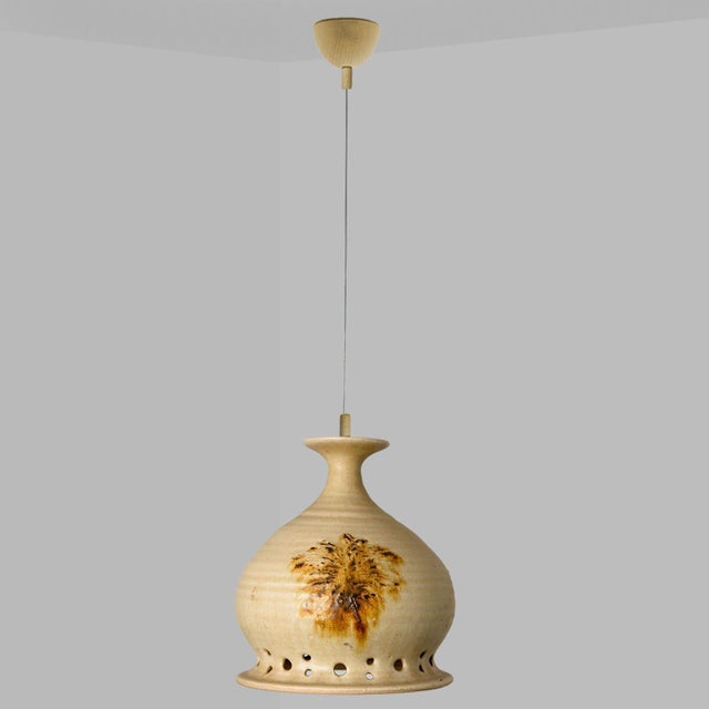 Round Brown Terra Ceramic Pendant Light, Denmark, 1970s For Sale - Image 15 of 15