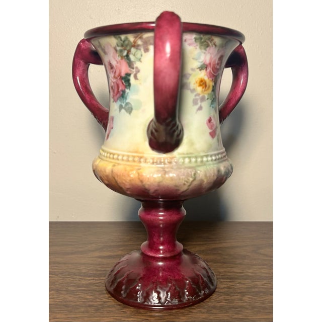 Late 19th Century 1889-1906 American Ceramic Art Studio Belleek Porcelain Hand Painted Rose Motifs Loving Cup Vase For Sale - Image 5 of 10