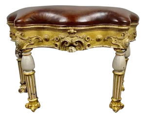 Italian Painted and Parcel Gilt Leather Bench