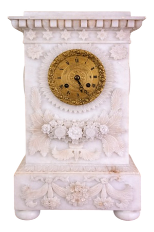 Alabaster Mantel Clock with Floral Decoration