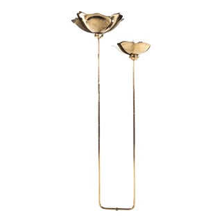 Tommaso Barbi Hammered Brass Flower Petal and Marble Floor Lamp For Sale