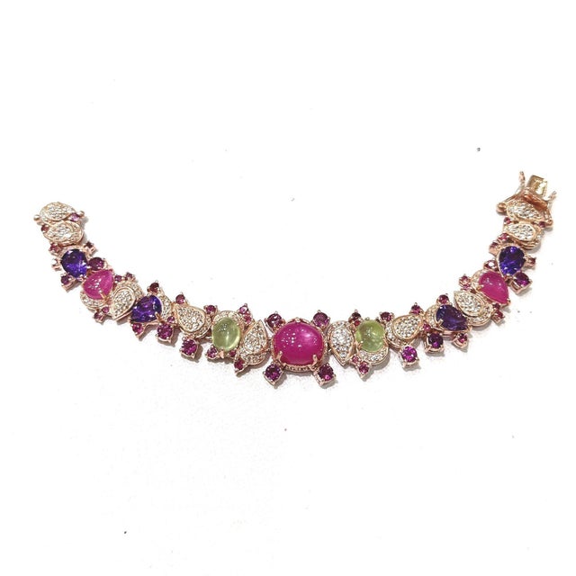 Bochic "Capri" 70 Carats Ruby & Multi Color Gem Bracelet Set 18K Gold & Silver For Sale - Image 4 of 18