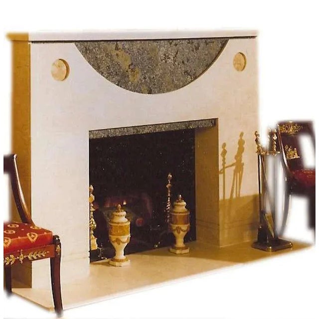 Contemporary Ronn Jaffe One-of-a-Kind Modern Architectural Marble Mantel- Rare Blue Bahia & Lt Beige For Sale - Image 3 of 6