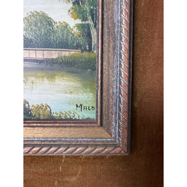 Green 1960’s Teri Malo Impressionist Countryside Landscape Oil on Masonite Panel Painting, Wood Framed For Sale - Image 8 of 12