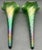 Antique Victorian Glass Epergne Trumpet Horn Vase Green Opaline Metal Base Pair For Sale - Image 12 of 17