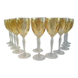 Vintage Champagne Flash Glass Stemmed Wine Glasses, Set of 12