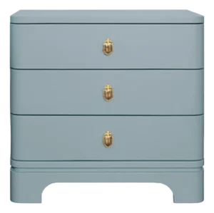 Matthew Izzo Home Fortune Light Blue Matte Lacquer Three Drawer Side Table With Brass Beetle Knob