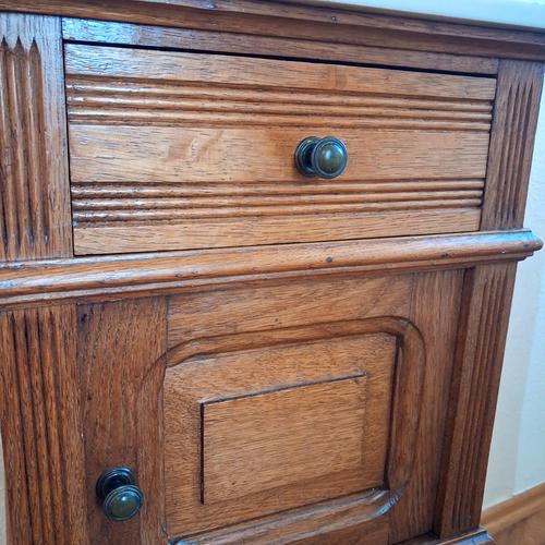French Oak Side Table with Marble Top, 1900s For Sale - Image 6 of 15