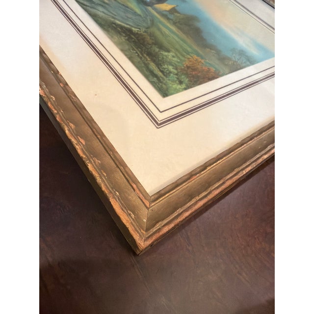Vintage 1950s Cottage Garden Landscape Print in Chippy Gold Wood Frame For Sale In San Diego - Image 6 of 7