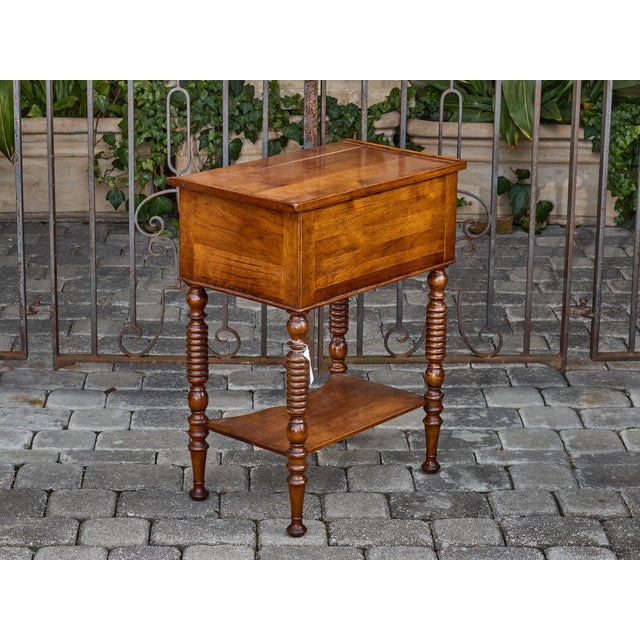 Brown Midcentury English Walnut Side Table with Drawers and Turned Legs For Sale - Image 8 of 10
