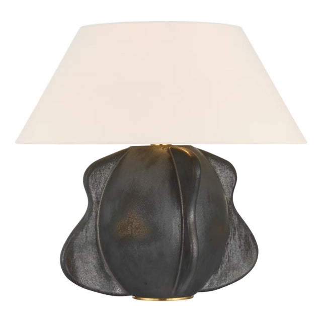 Kelly Wearstler by Visual Comfort Signature Delmar 22" Table Lamp in Stained Black Metallic with Linen Shade For Sale