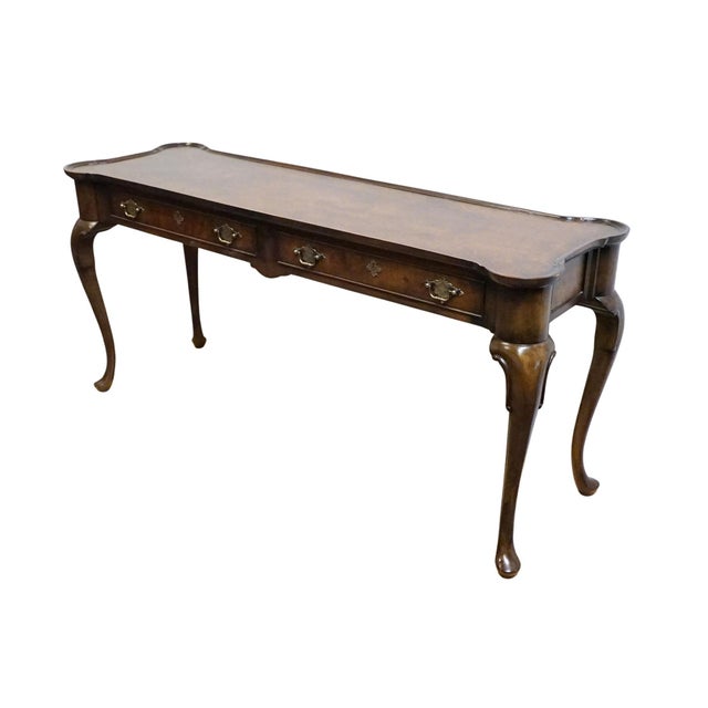 HEKMAN FURNITURE Burled Walnut Traditional Style 57" Accent Sofa Table w. Rounded Corners 27" High 57.5" Wide 18.25" Deep...