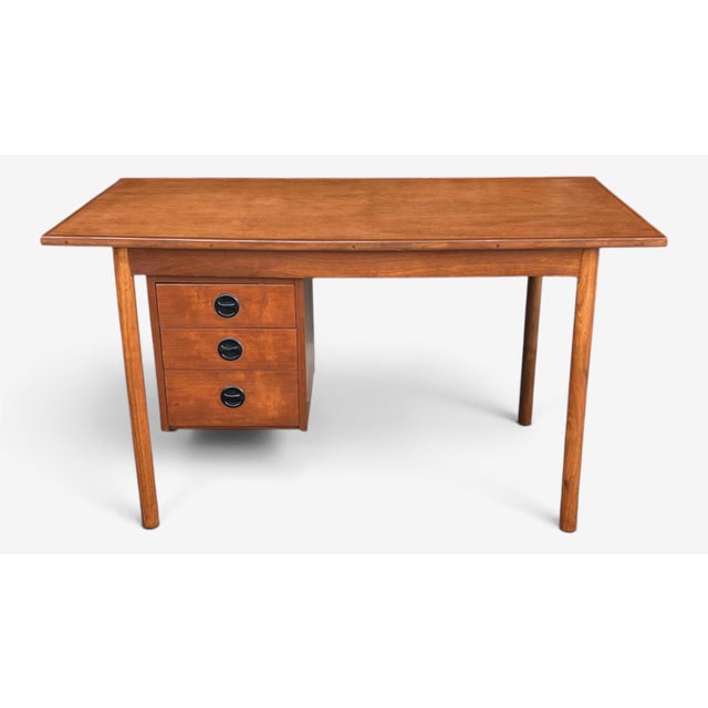 Restored Danish Modern Writing Desk With Sliding Cabinet & Tapered Legs For Sale - Image 4 of 17