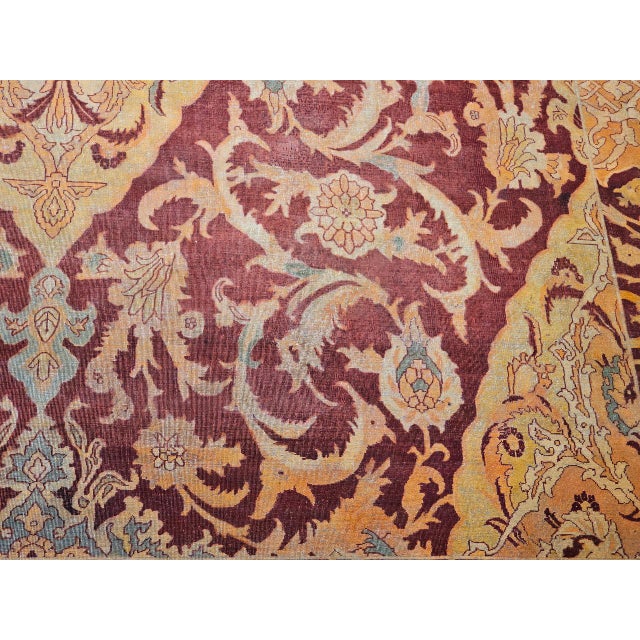 19th Century Handwoven Amritsar Rug, Handwoven Wool, Mughal Design, Burgundy & Tan, 12' X 14' For Sale - Image 16 of 18