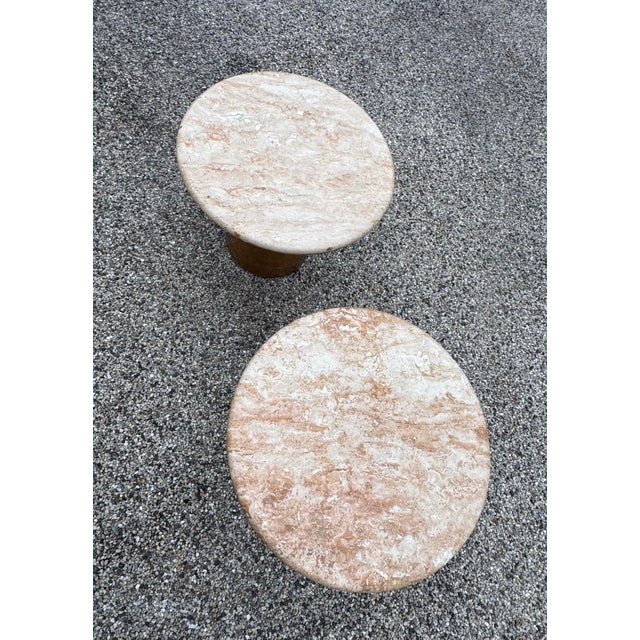 1980s Pair of 1980s Vintage Italian Marble & Burl Side Tables Made for Gucci Chicago Flagship Store For Sale - Image 5 of 9