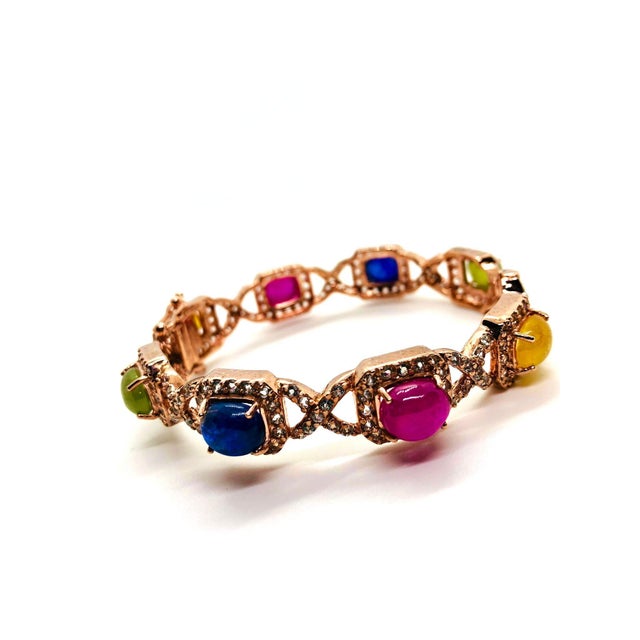 Pink Bochic “Capri” Vintage Ruby, Blue Sapphire & Honey Sapphire - 18K Gold & Silver For Sale - Image 8 of 10