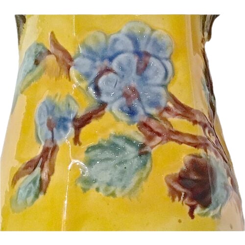 Antique Majolica Floral & Leaf Pitcher For Sale - Image 4 of 6