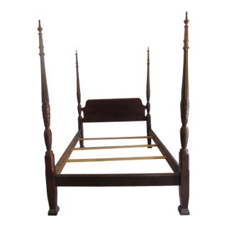 1980s Mahogany Banded Queen Poster Bed Designer For Sale