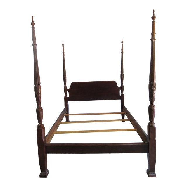 1980s Mahogany Banded Queen Poster Bed Designer For Sale